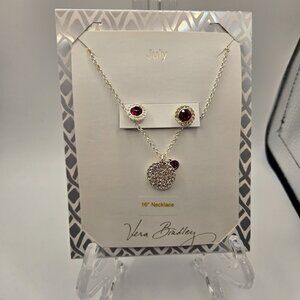 Vera Bradley July Birthstone Jewelry Set Silver Necklace Ruby Stud Earrings New
